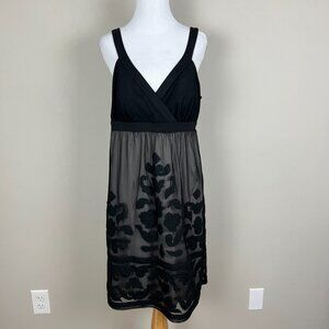 Inc International Concepts Dress L Black Mesh Embroidered V-Neck Y2K Whimsigoth‎